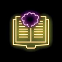 Neon sign representing open book with brain for thinking outside the box vector