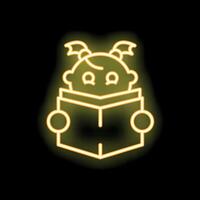Neon sign of a little monster reading a book vector