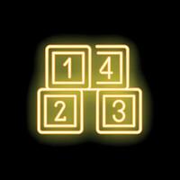 Neon style icon of four toy cubes showing numbers from one to four vector