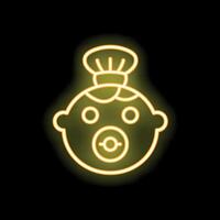Neon icon of baby wearing chef hat with pacifier in mouth vector