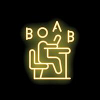 Neon sign for boarding school with student studying at desk vector