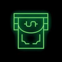 Green neon sign withdrawing money from atm on black background vector