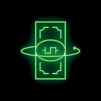 Neon green banknote rotating with currency exchange arrows sign on black background vector