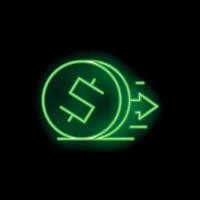 Neon green dollar coin rolling fast with arrow on dark background vector