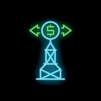 Neon sign representing money transaction with arrows pointing opposite directions on electric tower vector