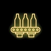 Neon sign of bottles moving on industrial conveyor belt vector