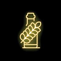 Neon sign of beer bottle with barley or wheat branch behind it vector