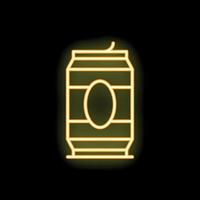 Glowing neon icon of aluminum can with beverage on black background vector