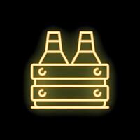 Neon sign showing two bottles in a crate on black background vector