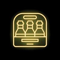 Neon yellow pack of beer bottles icon glowing on black background vector