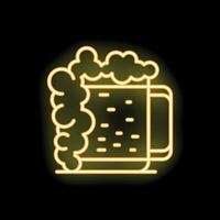 Yellow neon sign of overflowing beer mug with foam on black background vector