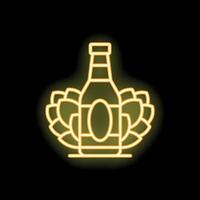 Neon sign of beer bottle surrounded by hops for brewery pub or bar vector
