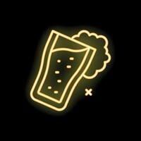Neon icon of beer glass pouring with foam on black background vector