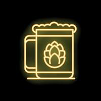 Neon yellow beer mug with hop for bar signboard on black background vector