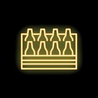 Neon yellow beer bottle crate icon on black background vector