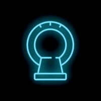 Neon icon of a ct scan machine glowing blue on black background vector