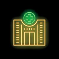 Neon sign representing a hospital building with a green cross and yellow facade vector