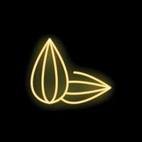 Bright yellow neon sign showing sunflower seeds on black background vector