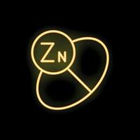 Neon sign showing a pill with zn symbol for zinc element vector