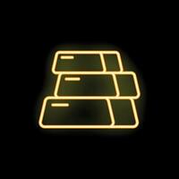 Neon gold bars stack shining on black background vector