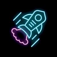 Neon rocket launching upward with smoke trail vector