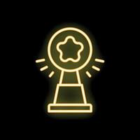 Neon trophy shining on black background representing success vector