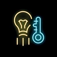 Neon icon of key unlocking a lightbulb idea on black background vector