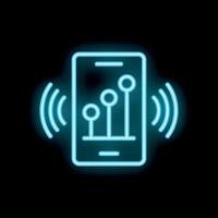 Neon icon of smartphone displaying growing graph and sending signals vector