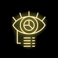 Neon icon of eye analyzing data with pie chart and statistics report vector