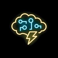 Neon brain with electronic circuit and lightning bolt symbolising brainstorming vector