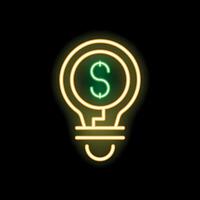 Neon light bulb glowing with dollar sign inside symbolizing business idea vector
