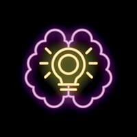 Neon sign of a brain with a light bulb representing a new idea vector