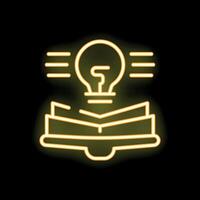Neon icon of open book with light bulb shining knowledge vector
