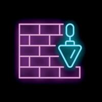 Neon icon of a plumb bob hanging next to a brick wall representing construction vector