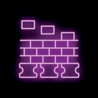 Neon sign of brick wall being built with floating bricks on black background vector