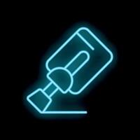 Blue neon sign of a glue stick drawing a line on a black background vector