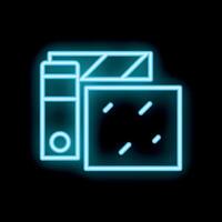 Neon icon of movie clapper board and film slate for project editing vector