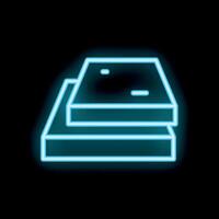Blue neon sign showing a stack of papers on black background vector