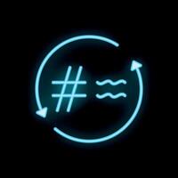Neon blue hashtag symbol transforming into waves inside a circular arrow sign vector