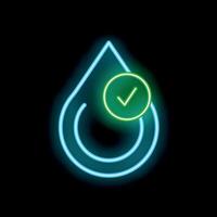 Neon icon of water drop with check mark symbolizing clean water vector