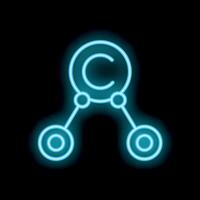 Neon copyright symbol connecting two circles on black background vector
