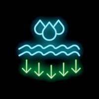 Neon icon of water droplets seeping into ground representing infiltration process vector