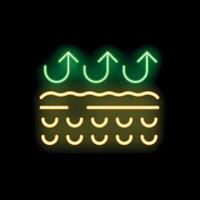 Neon green evaporation from soil icon showing water cycle vector