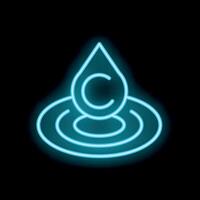 Glowing neon copyright symbol inside water drop falling with ripples on black background vector
