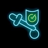 Neon icon of a sword being protected by a shield with check mark vector