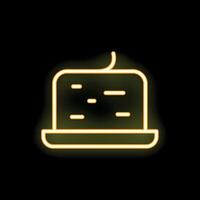 Neon yellow laptop computer icon showing coding language on screen vector