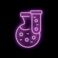 Neon icon of a laboratory flask with test tube representing chemical research vector