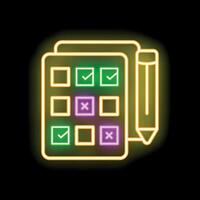 Neon icon of clipboard with checklist and pencil representing task management vector