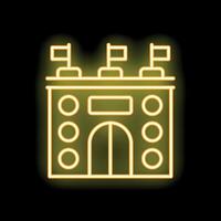 Neon sign of ancient building with flags on black background vector