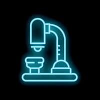Neon microscope icon glowing on dark background vector